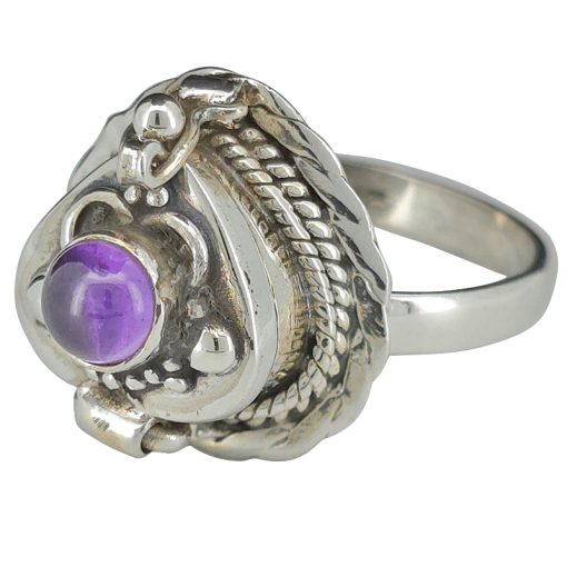 Heart-Shaped Amethyst Silver Locket / Poison Ring