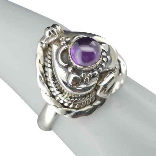 Heart-Shaped Amethyst Silver Locket / Poison Ring - Image 3