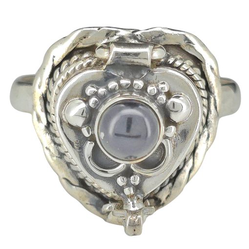 Heart-Shaped Black Onyx Silver Locket / Poison Ring - Image 4