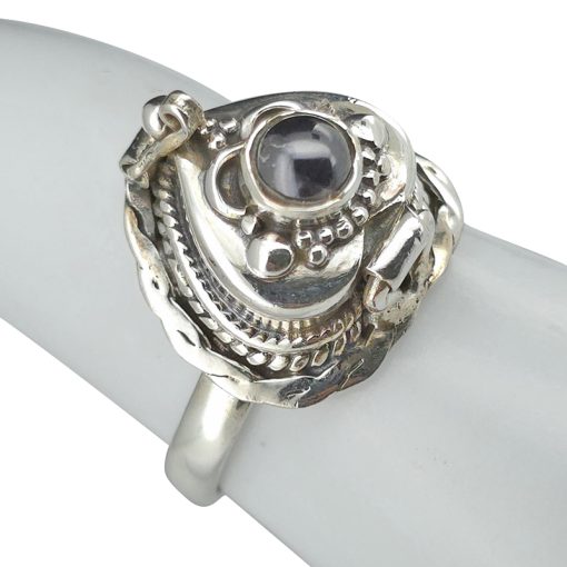 Heart-Shaped Black Onyx Silver Locket / Poison Ring - Image 2