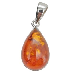 Cognac Amber Sterling Silver Pendant