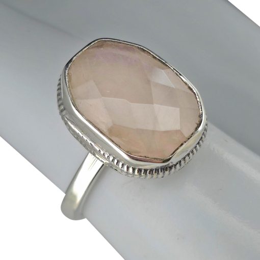 Faceted Rose Quartz Sterling Silver Ring - Image 2