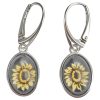 Sunflower Cameo Amber Silver Hook Earrings