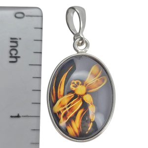 Cameo Amber Sterling Silver Dragonfly Pendant