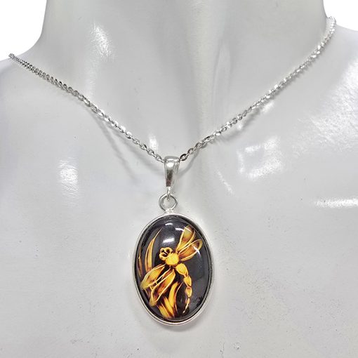 Cameo Amber Sterling Silver Dragonfly Pendant - Image 2