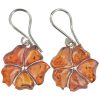 Cognac Amber Sterling Silver Flower Earrings On Hooks