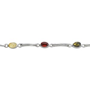 Multi-Color Amber Sterling Silver Link Bracelet.