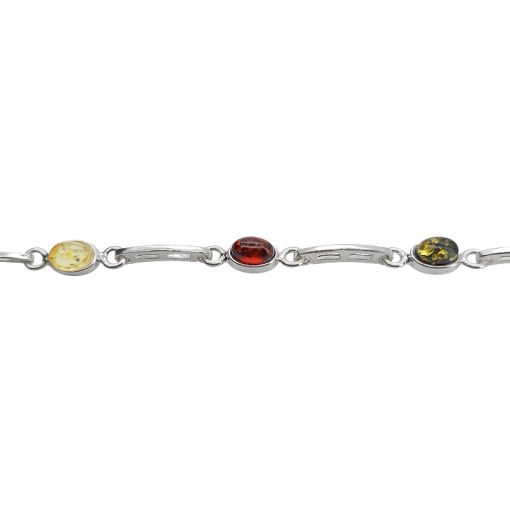 Multi-Color Amber Sterling Silver Link Bracelet.