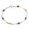 Multi-Color Amber Sterling Silver Link Bracelet.