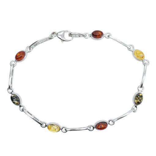 Multi-Color Amber Sterling Silver Link Bracelet.