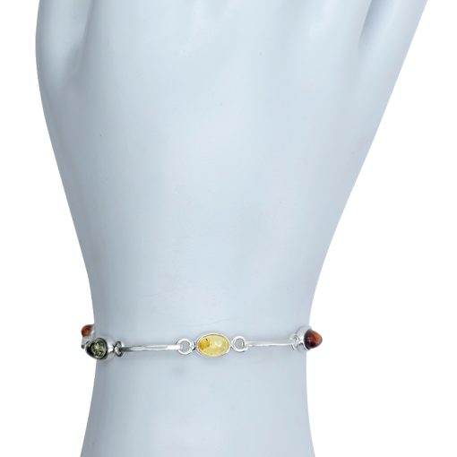 Multicolor Amber Sterling Silver Link Bracelet - Image 2