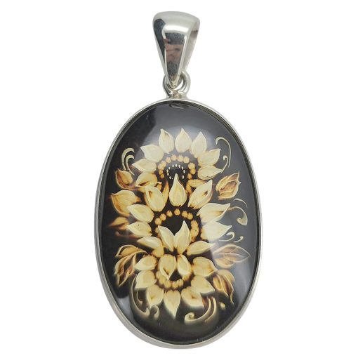 Cameo Amber Sterling Silver Sunflower Pendant
