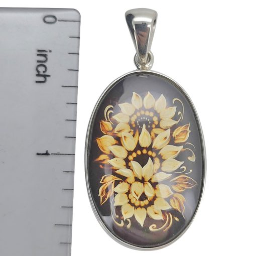 Cameo Amber Sterling Silver Sunflower Pendant