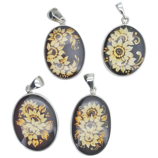 Cameo Amber Sterling Silver Sunflower Pendant - Image 3