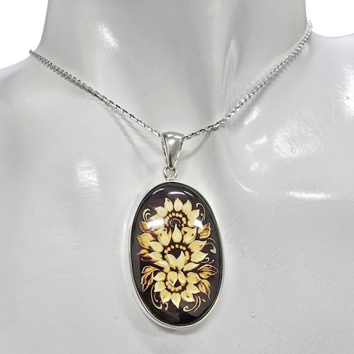Cameo Amber Sterling Silver Sunflower Pendant - Image 2