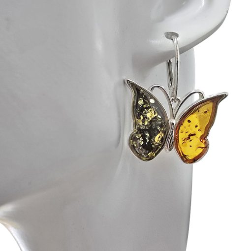 Butterfly Multicolor Amber Dangle Earrings - Image 2
