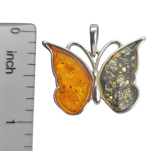 Multicolor Amber Sterling Silver Butterfly Pendant - Image 3
