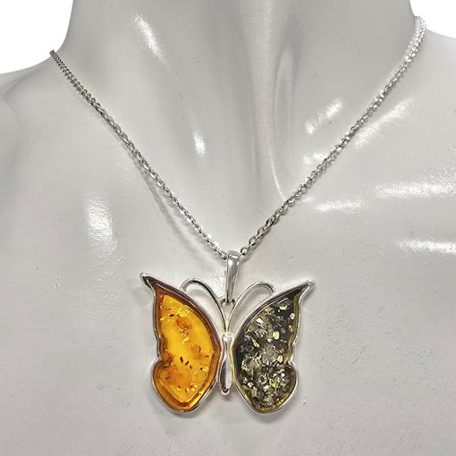 Multicolor Amber Sterling Silver Butterfly Pendant - Image 2