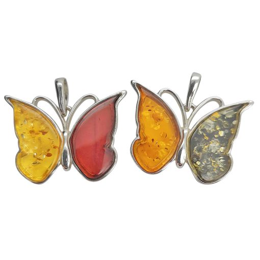 Multicolor Amber Sterling Silver Butterfly Pendant - Image 4