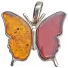 Multi-Color Amber Sterling Silver Butterfly Pendant