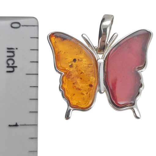 Multi-Color Amber Sterling Silver Butterfly Pendant
