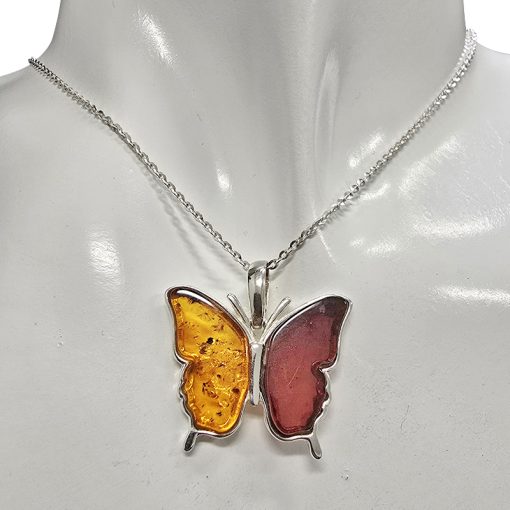 Multi Color Amber Sterling Silver Butterfly Pendant - Image 3