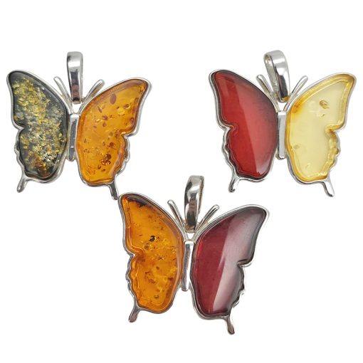 Multi Color Amber Sterling Silver Butterfly Pendant - Image 2