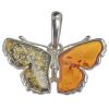 Multi-Color Amber Sterling Silver Butterfly Pendant