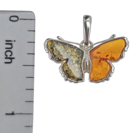 Multi-Color Amber Sterling Silver Butterfly Pendant