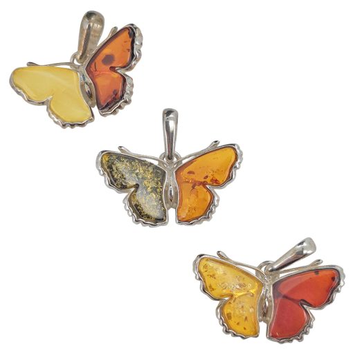 Multi Color Amber Sterling Silver Butterfly Pendant - Image 3