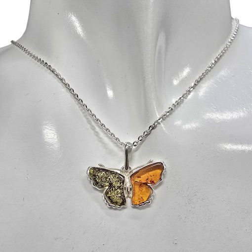 Multi Color Amber Sterling Silver Butterfly Pendant - Image 2