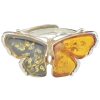 Multi-Color Amber Sterling Silver Butterfly Adjustable Ring