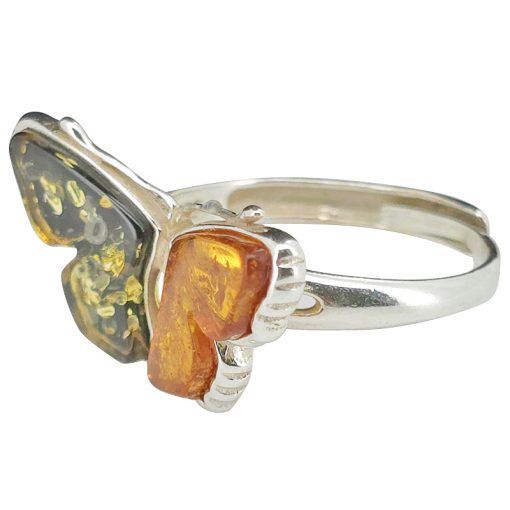 Multi-Color Amber Sterling Silver Butterfly Adjustable Ring