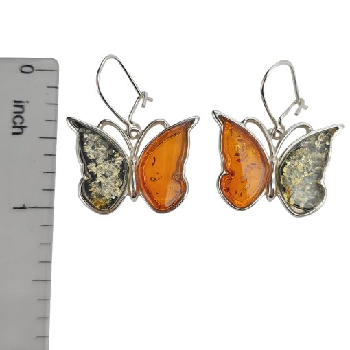 Multi-Color Amber Sterling Silver Butterfly Earrings On Hooks