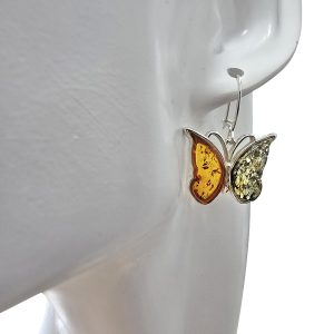 Alternative view of Multi Color Amber Sterling Silver Butterfly Earrings