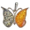 Multi Color Amber Sterling Silver Butterfly Pendant