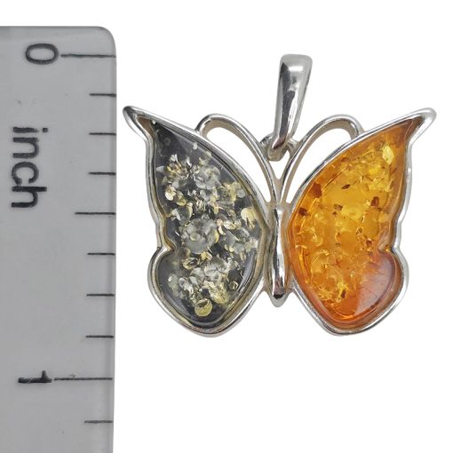 Multi Color Amber Sterling Silver Butterfly Pendant