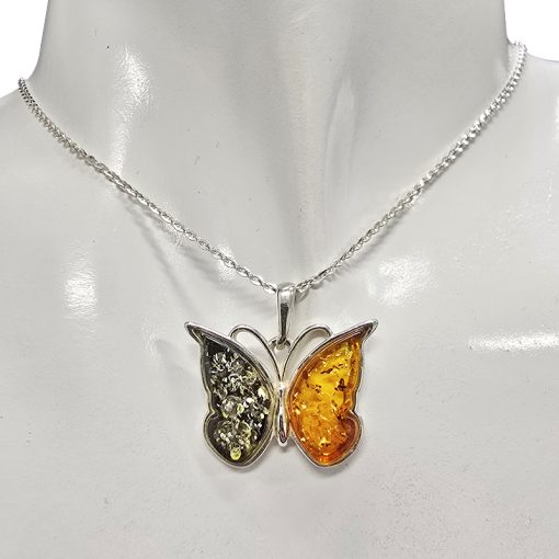Multi Color Amber Sterling Silver Butterfly Pendant - Image 2