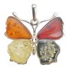 Multi-Color Amber Sterling Silver Butterfly Pendant