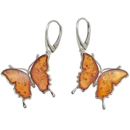 Butterfly Cognac Amber Dangle Earrings