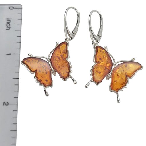 Butterfly Cognac Amber Dangle Earrings - Image 3