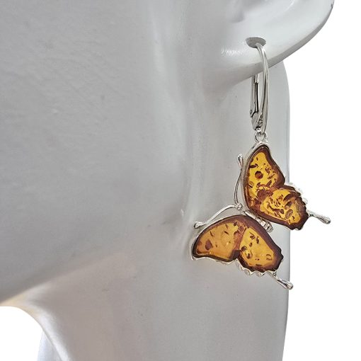Butterfly Cognac Amber Dangle Earrings - Image 2