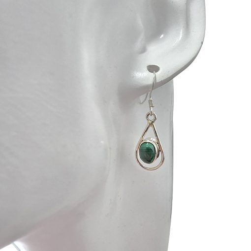 Malachite  Sterling Silver Earrings On Hooks - Image 2