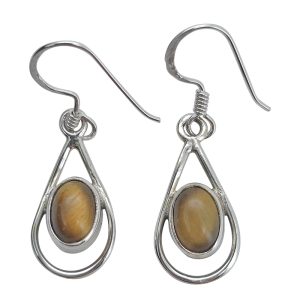 Tiger Eye Sterling Silver Earrings On Hooks