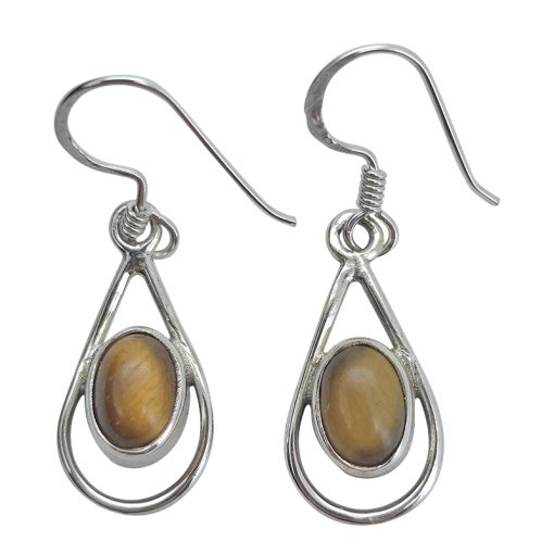 Tiger Eye Sterling Silver Earrings On Hooks