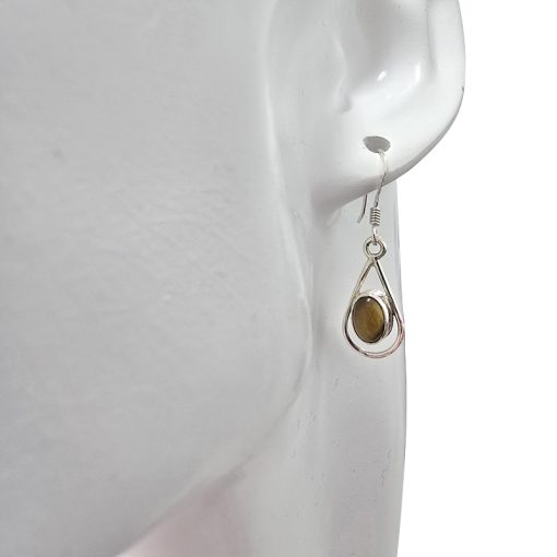 Tiger Eye Sterling Silver Earrings On Hooks - Image 2