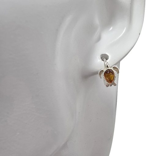 Amber Sterling Silver Turtle Hooks Earrings - Image 2