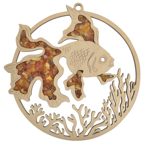 Goldfish Amber Suncatcher/Magnet With Wooden Stand