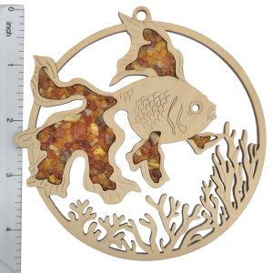 Goldfish Amber Suncatcher/Magnet With Wooden Stand