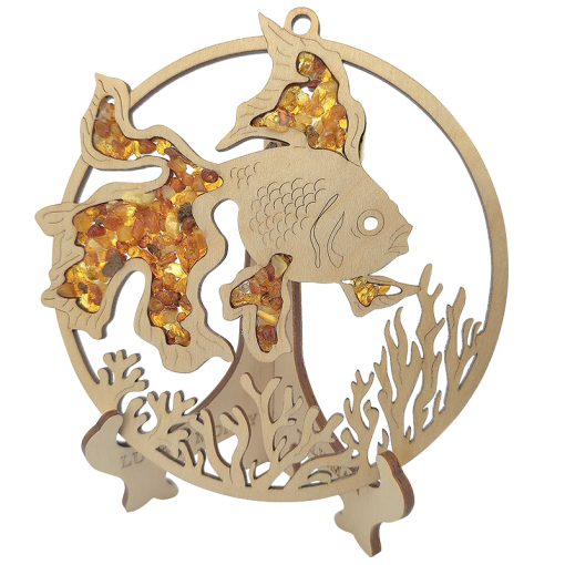 Goldfish Amber Suncatcher/Magnet With Wooden Stand - Image 2